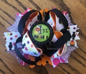 1st Halloween Bottle Cap Image Deluxe Bow   5B1758